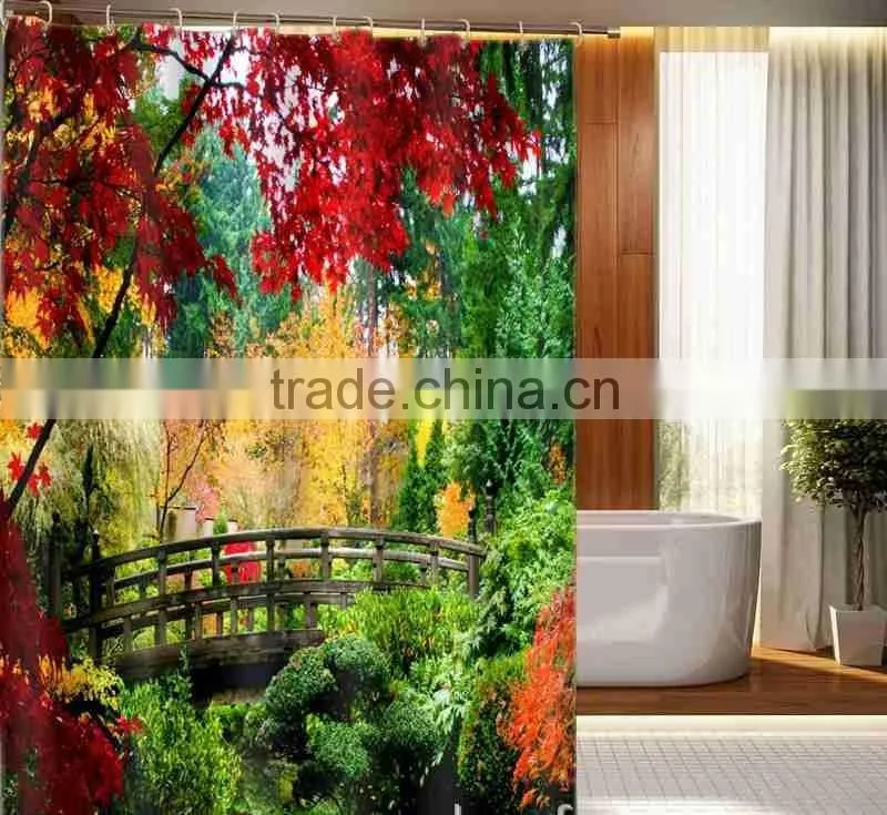 Digital Printed Green Plants Shower Curtain
