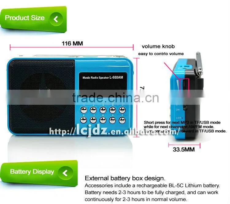 L-988AM Portable mini mp3 radio, mini am/fm radio mp3 player
