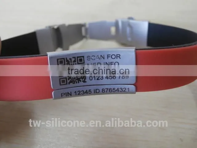Custom silicon bracelet with engraved id plate sports bracelet