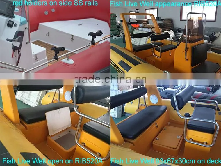 China manufacturer made new 17ft RIB rigid hypalon inflatable sport fishing boats for sale with Japan outboard engine motor