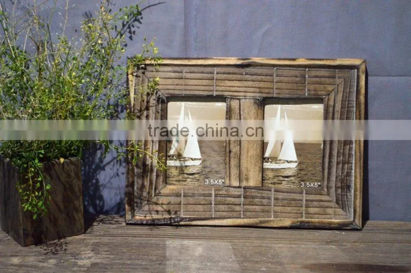 decorative antique wooden photo frame with multi openings