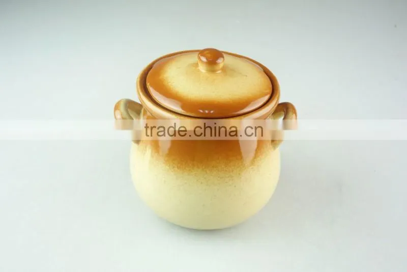 glaze round ceramic tureen, casserole with clear ceramic lid,double ear tureens