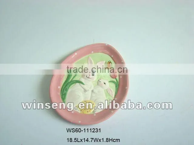Cheap Price Ceramic Easter Rabbit Design Fruit Plate