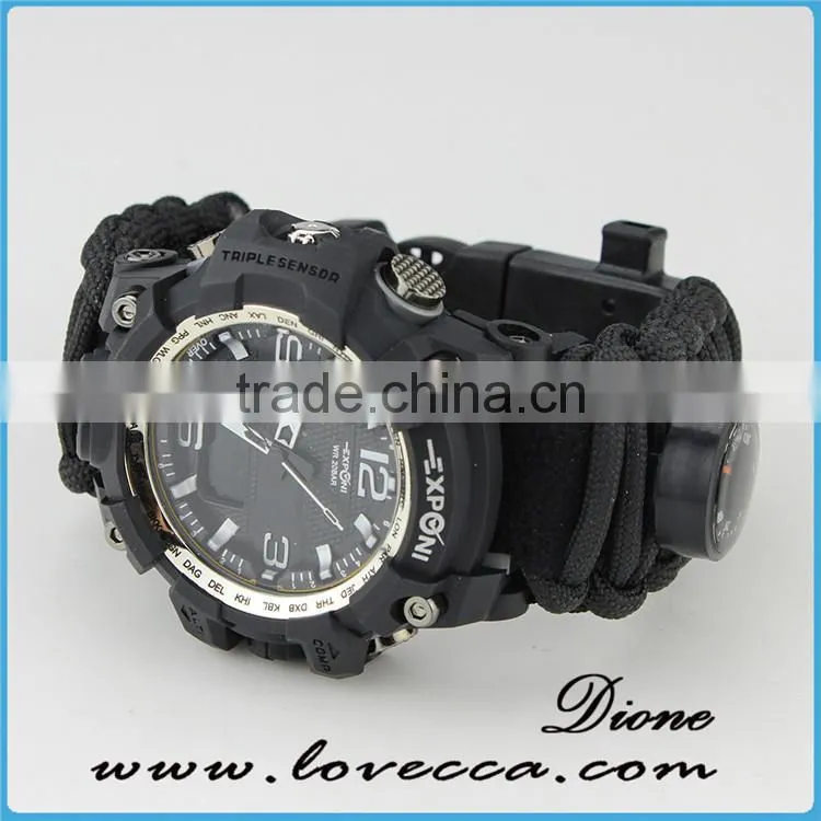 Custom logo Luxury Survival fishing tool kit 550 paracord watch for men