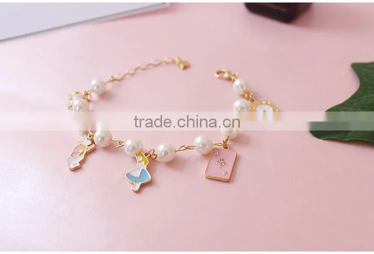 enamel rabbit pumpkin carriage the playing cards clock charms bracelet pearl linked bracelet with assorted charms