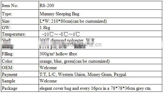 Sleeping Bag for Adults/ Cotton Filling Mummy Sleeping Bag