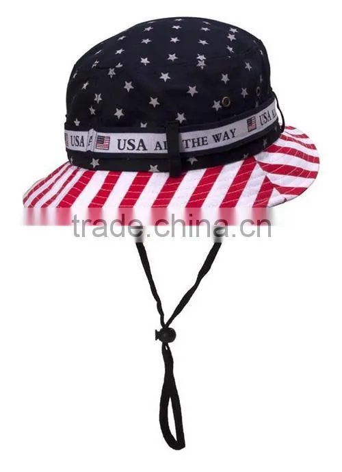 Custom Hot Sale American Flag Bucket Hat+String