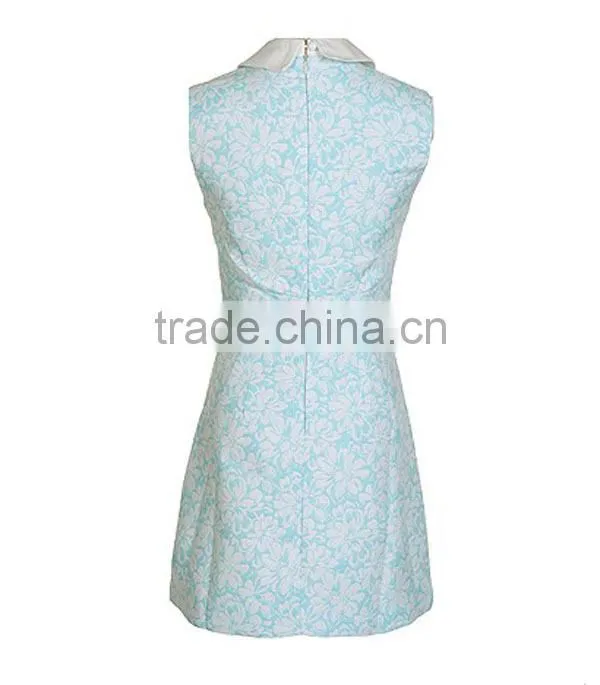newly lovely jacquard wite peter pan collar sleeveless short dinner dress
