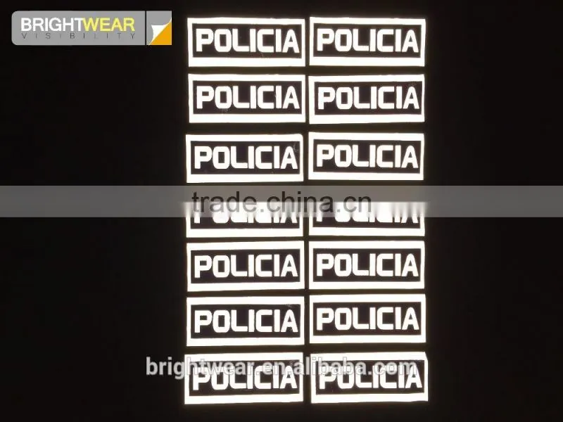 Relfective Policia or chest reflective letter reflective words be heated on vest for Spain market