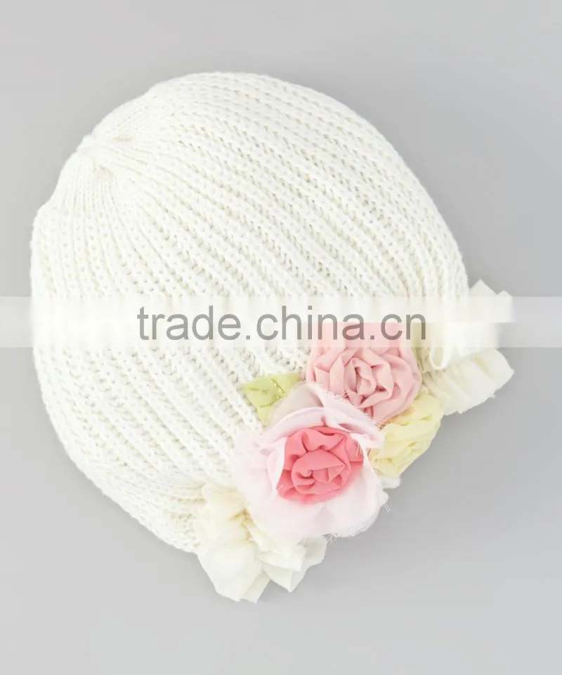 New Design Ivory Floral Beanie For Little Girl Toddler Girls Headdress Pretty Toddler Warm Wear KC90427-54