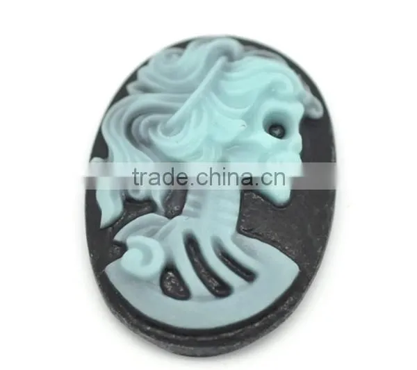 Embellishment Findings Skyblue Resin Halloween Skull Pattern Oval Cameo