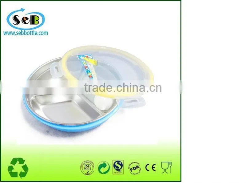 2015 Hot Selling New round Stainless Steel Children Lunch Box with divide