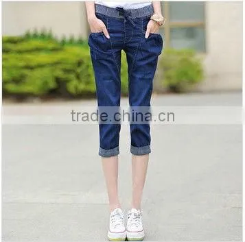 2014 hot sale new design denim jogging three quarter Haren jogging pants
