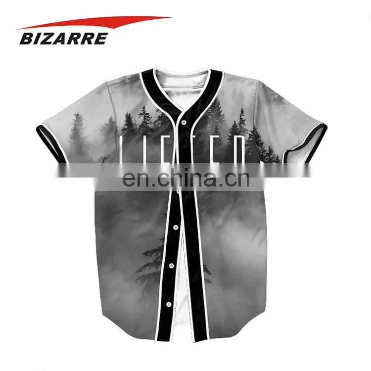 Custom 100% polyester Mens Active Short Sleeve Button Up Baseball Jersey Shirt