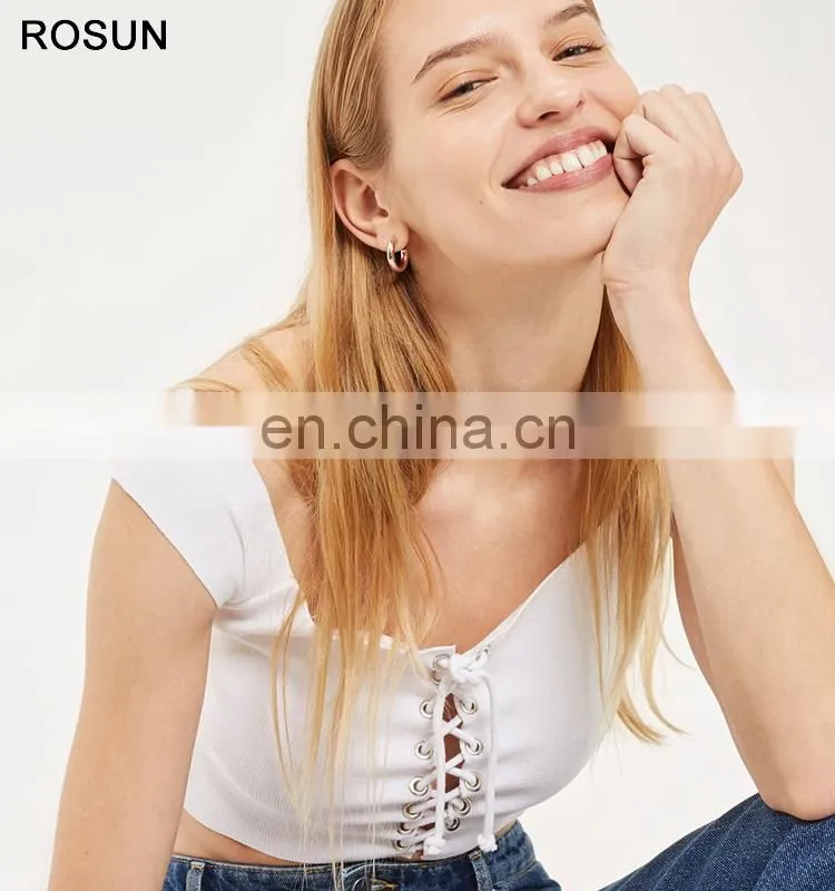 Ladies Lattice Front Knit Bardot Crop Top 2017