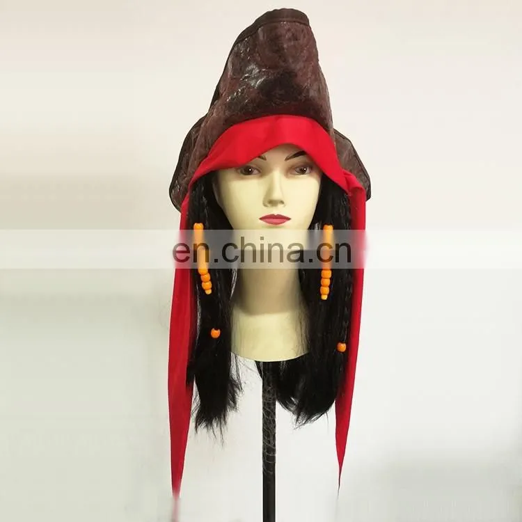 halloween cosplay accessories Pirates of the Caribbean wig with hat