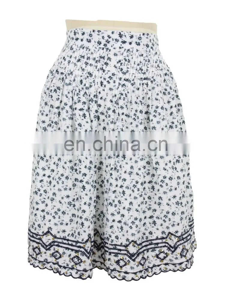 Floral Print Cotton Embroidery Pleated Skirt Old Women Skirt Guangzhou Clothing