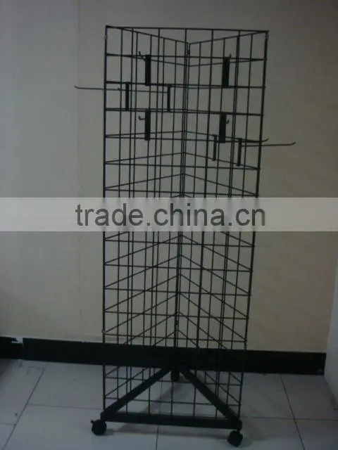 3 sides wire spinning display rack with hooks