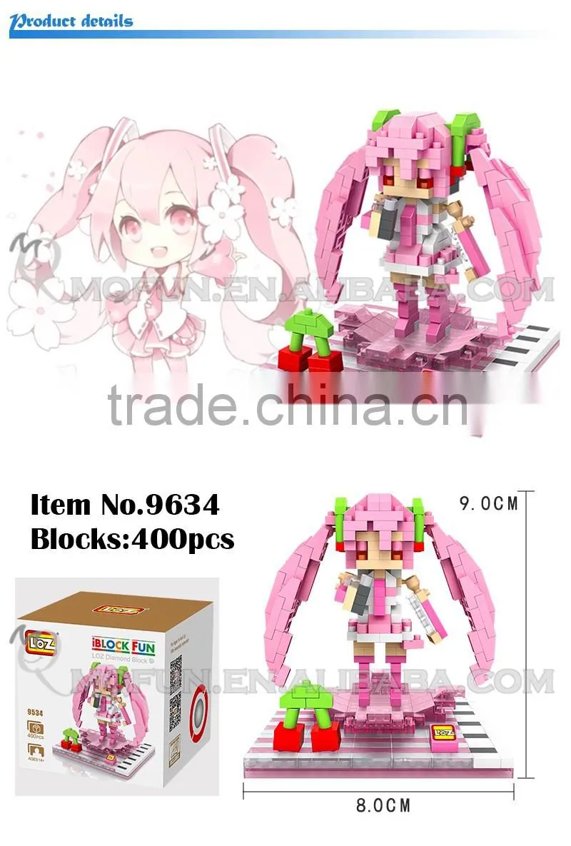 Mini Qute Kawaii loz 2 styles Anime Hatsune Sakura Miku cartoon diamond block plastic cube building block educational toy