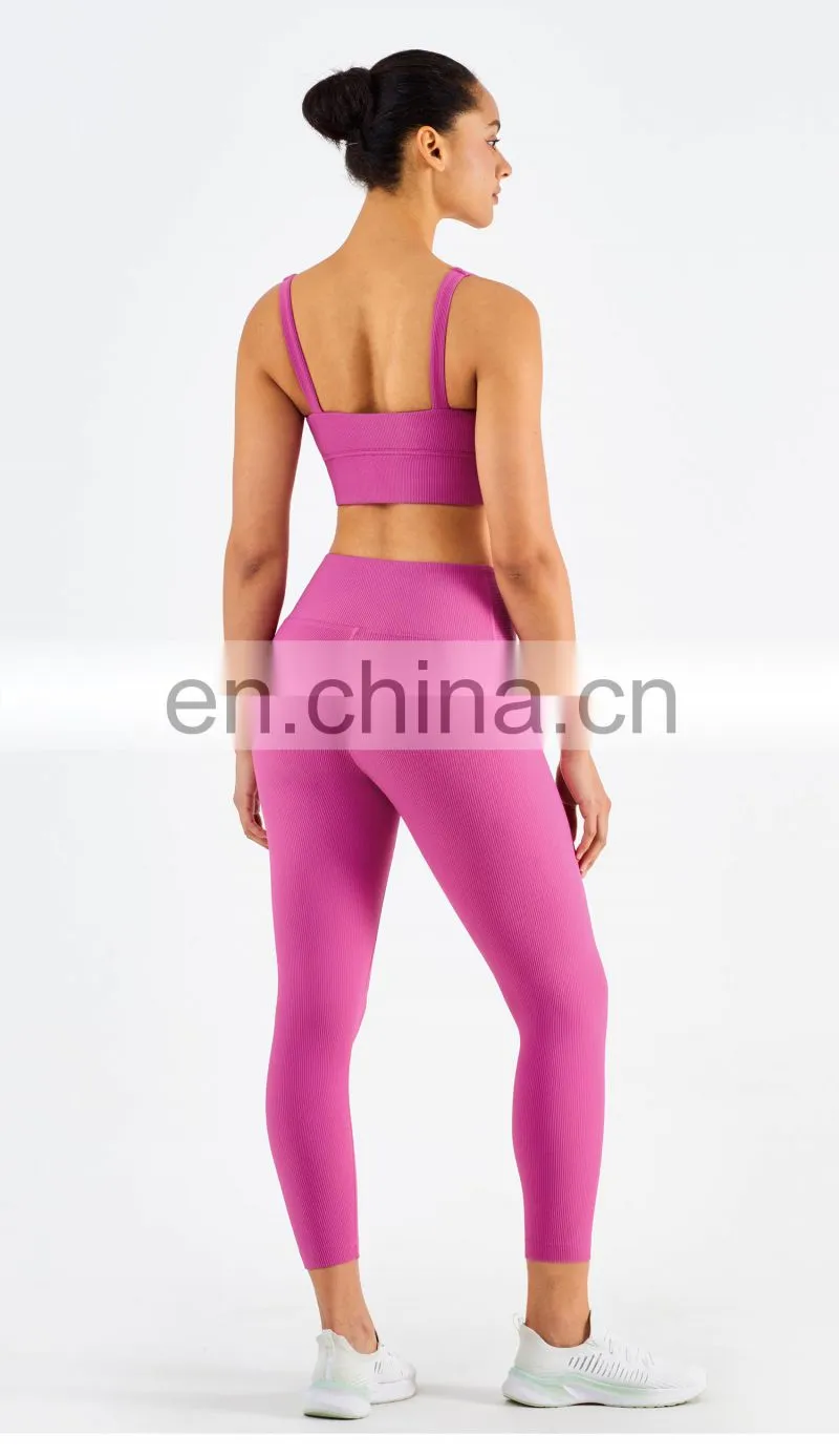 Gym Activewear Women Sling Wide Shoulder Bra Fitness Ribber Tank Top Running Sports Bra
