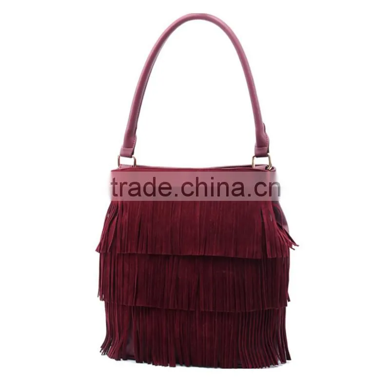 Wine red lady handbag bag shoulder bags leather tassel fashion handbags