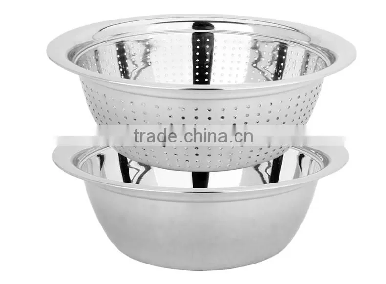 Chinese kitchenware wholesale vegetable and fruit bowl stianless steel with colander