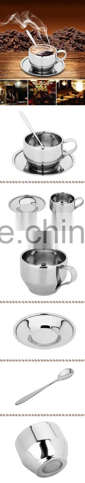 2016 elegant deisgn coffee tea dish+cup+spoon 3pcs set stainless steel coffee cup mug set