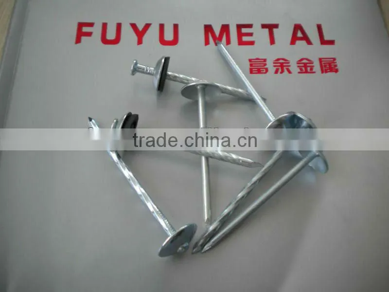 high quality and low price twisted shank roofing nail with umbrella head China factory