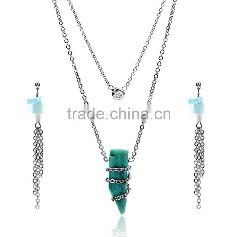 Turkish Jewelry Set Wholesale Tassel Earrings Natural Stone Pendant Necklace