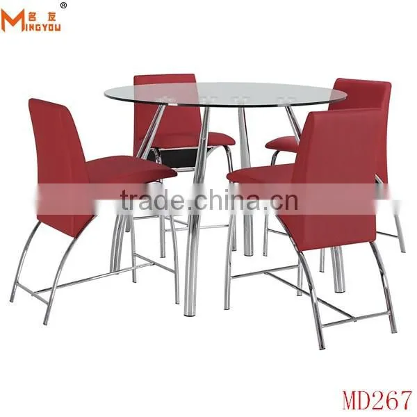 round tempered glass dining table and chair