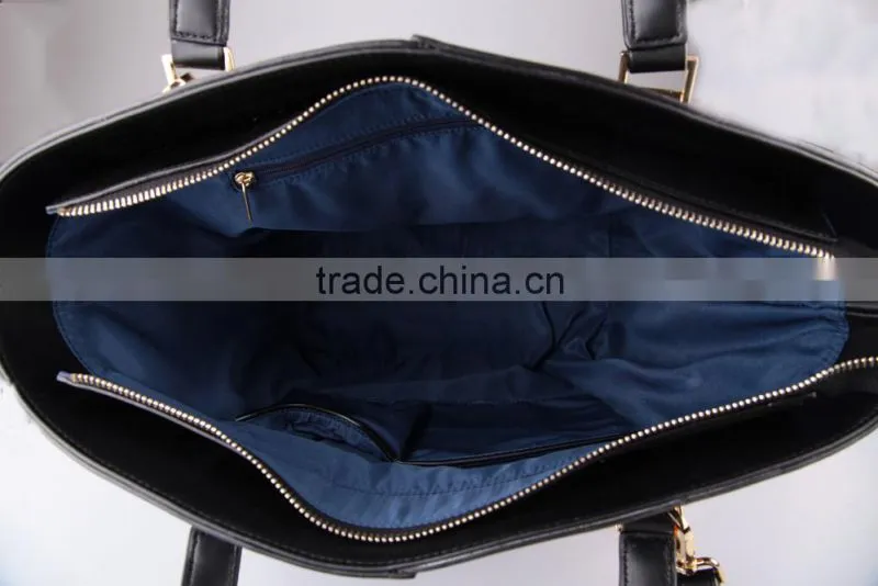 3648 Black Sturdy Shape PU Simple Modern Design Tote Bag Leather With a Long Shoulder Strap