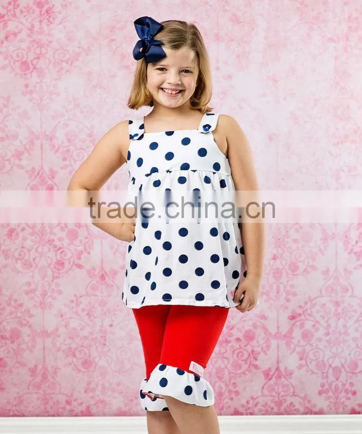 2015 hot sale newest style OEM service factory price kids polka-dot shirts with pants boutique set