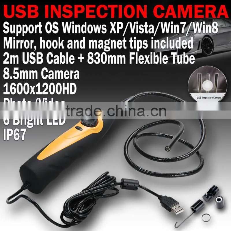 USB Video Inspection HD Camera 8.5mm Endoscope Borescope Waterproof Hook Mirror
