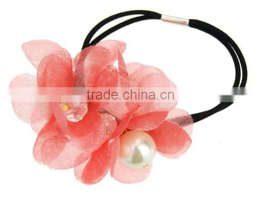 High-end hair headwear Soft double color bead curtain rose hair rope hair bands Elastic