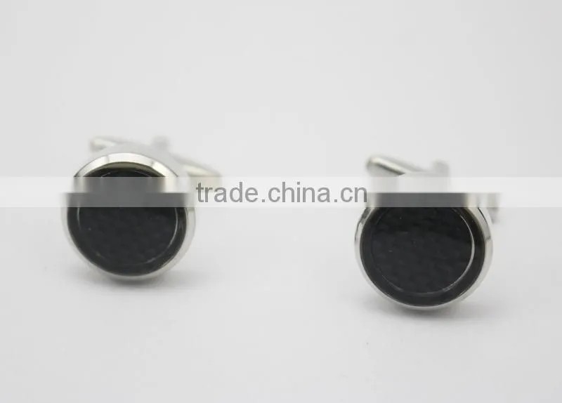 Round black Carbon fiber inlay cufflinks Carbon Fiber Mens Cufflinks