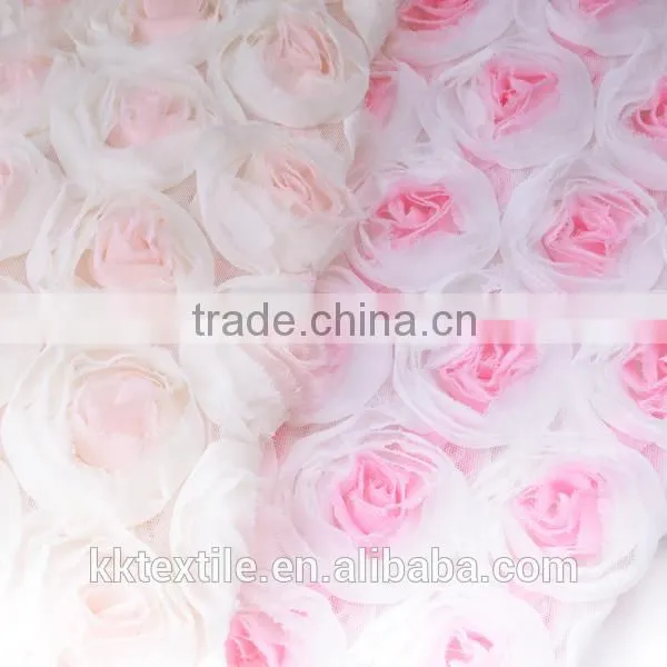 2014 newest design three-dimensional chiffon rose embroidery lace fabric