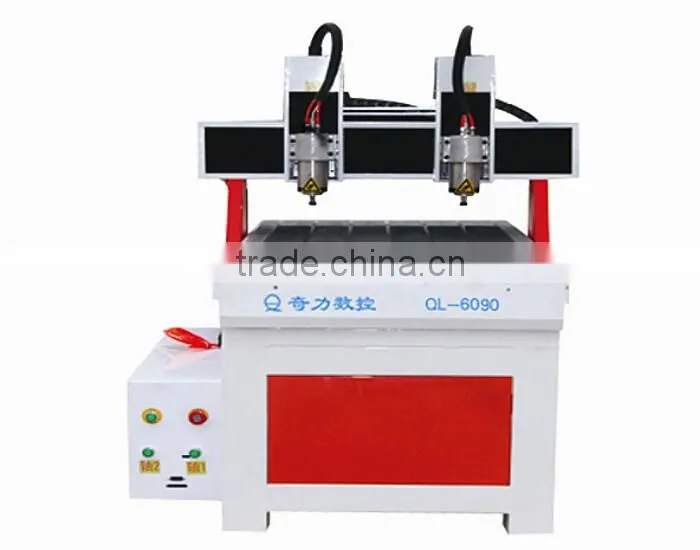 QL-6090 High precision mini woodworking cnc router with two heads china