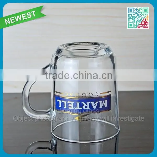 2015 HOT sale coffee glass with handle wholesale decal coffee glass