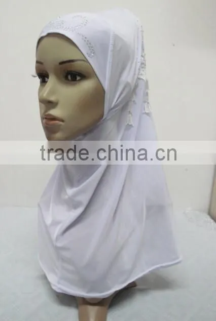 H309 latest instant hijab with lace fringes and rhinestones,muslim scarf