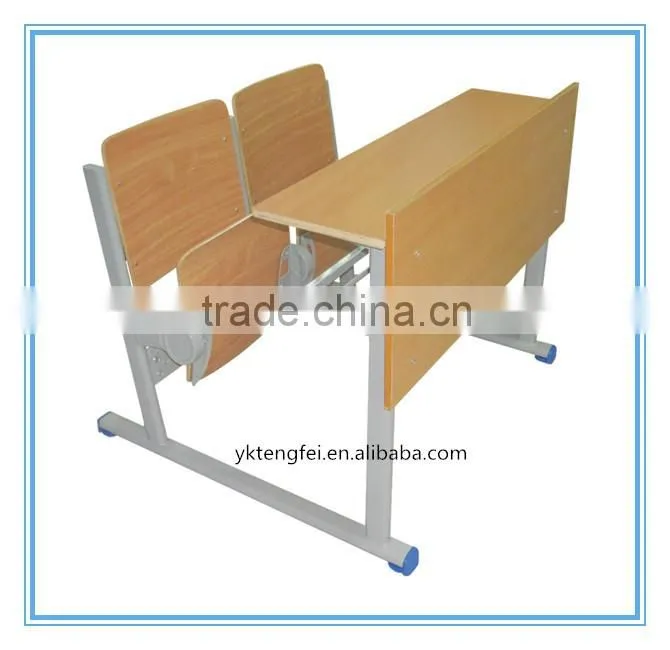 standard size of double wooden school desk and bench for classroom