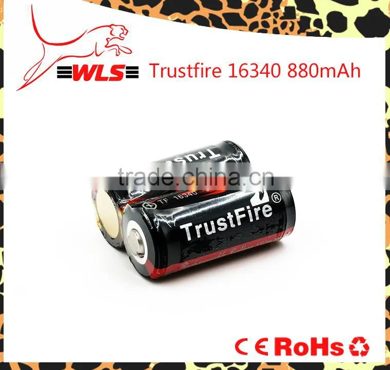 Original 16340 li-ion battery Trustfire 3.7V 16340 880mah rechargeable cell made in China