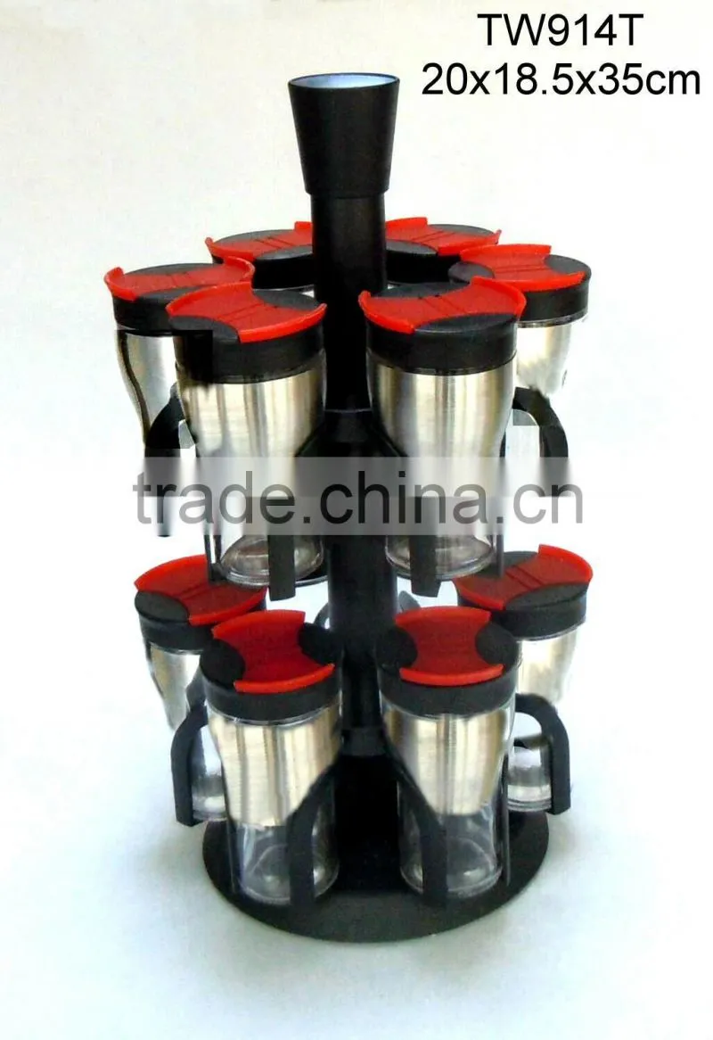 TW901T3 6pcs glass spice jar set with stainless steel casing and plastic stand