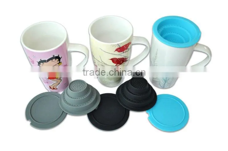 New Bone China Travel mug with silcion coaster and stainer