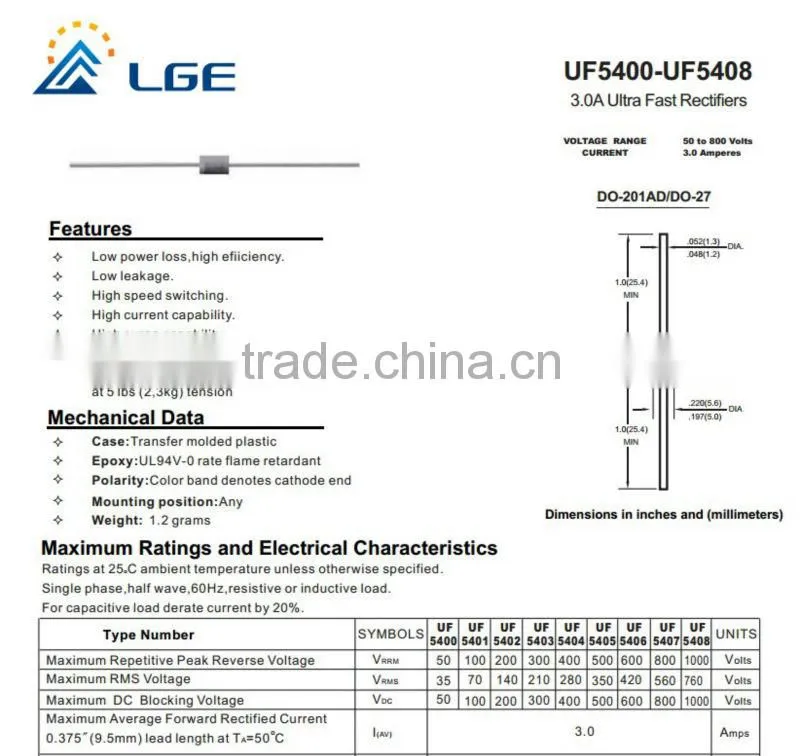 UF5408 diode 3A 1000V