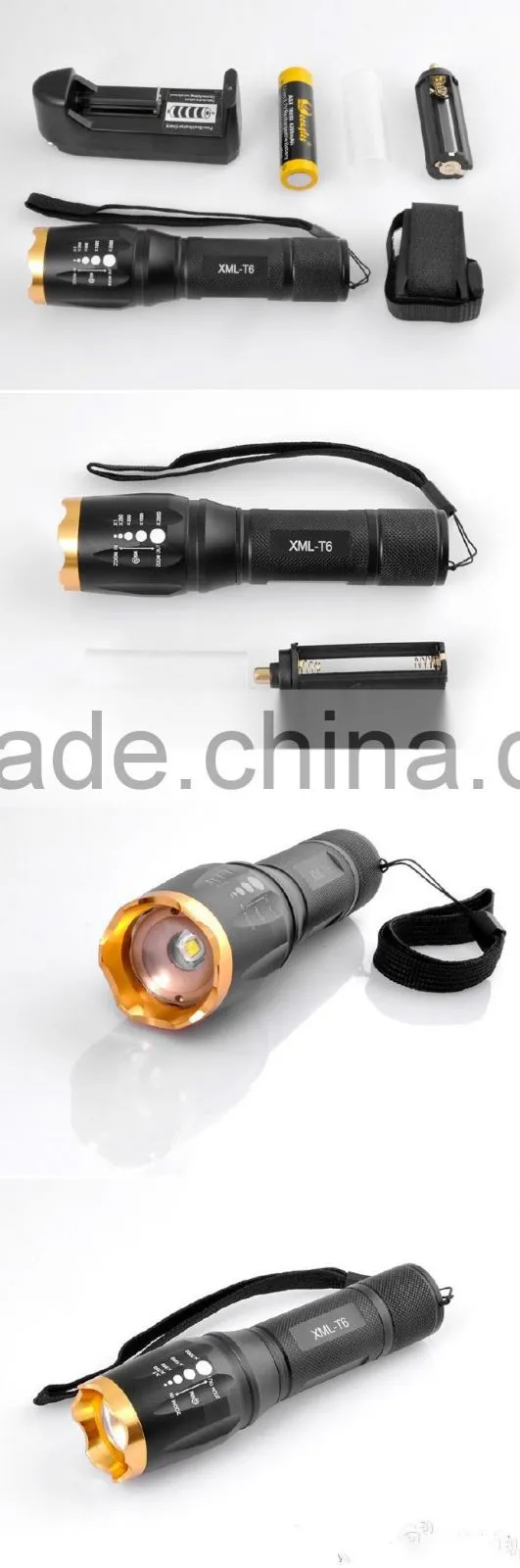 Wholesale price T6 Adjustable Focus Zoomable LED Flashlight Torch