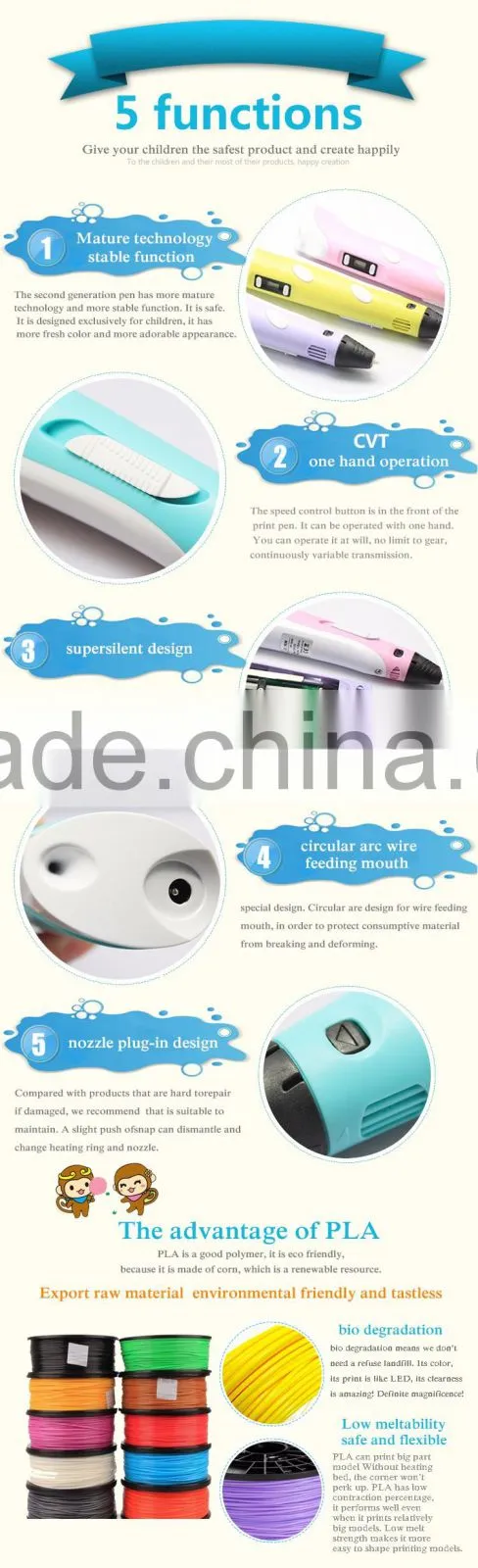 3d drawing pen magic print pen with ABS/PLA materials filament