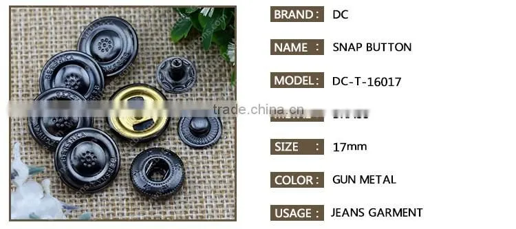 Gun metal garment accessory custom logo snap button for leather jacket