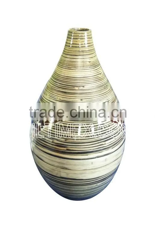 Vietnam spun bamboo and coconut vase, handicraft bamboo vase with natural color