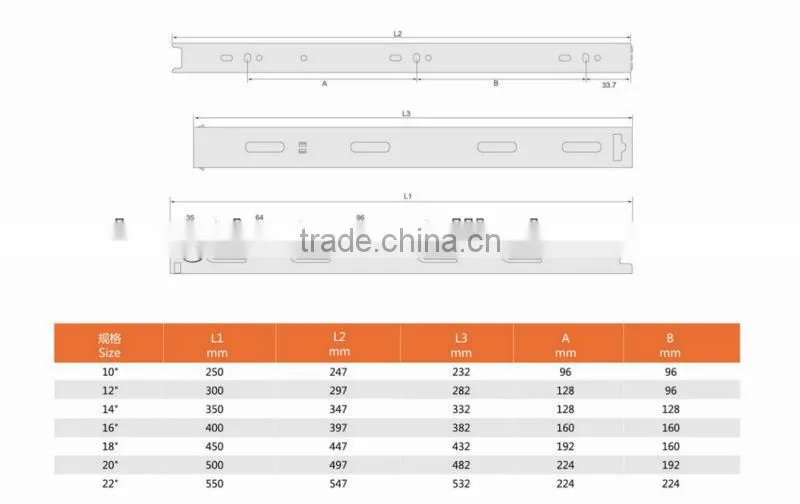 Soft-closing triple fully Extension Ball Bearing Drawer Slide Runner