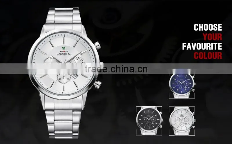 New 2014 WEIDE Quartz Calendar Watches Water Resistant Sport Stainless Steel Watches Alibaba Express Wrist Watches Watches Men